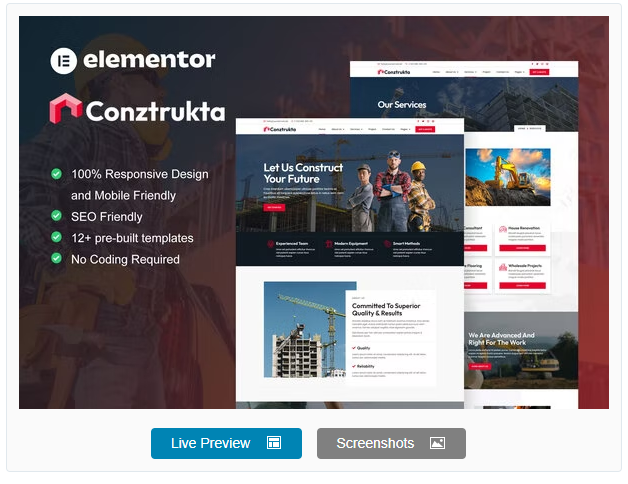 Product Image - Conztrukta – Construction Service Elementor Template Kit