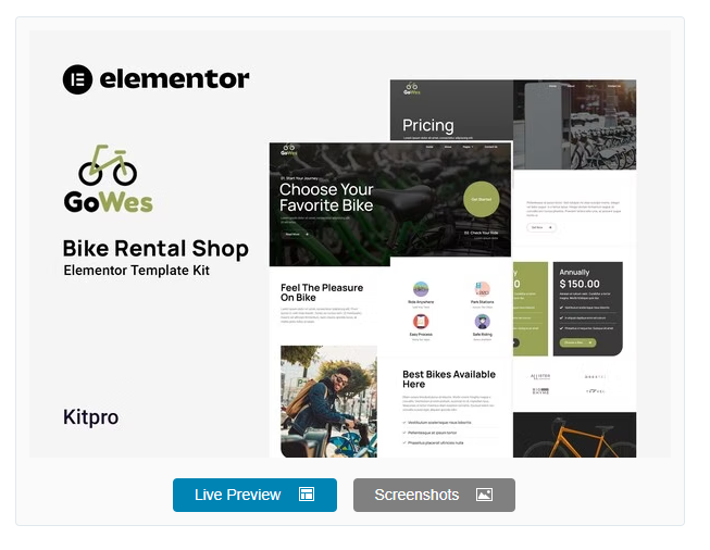 Gowes - Bike Rental Shop Elementor Template Kit
