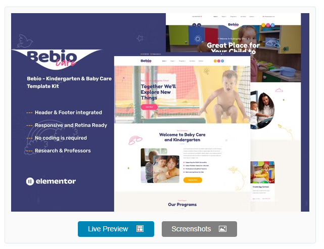 Bebio - Kindergarten & Baby Care Elementor Template Kit
