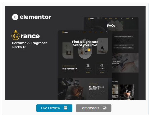 Grance - Perfume & Fragrance Elementor Template Kit