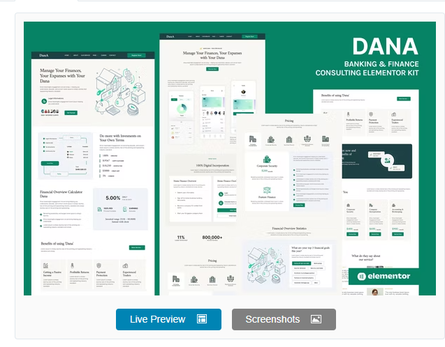 Product Image - Dana – Banking and Finance Consulting Elementor Template Kit