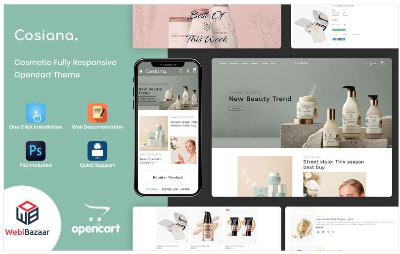 Cosiana - Cosmetics Ecommerce OpenCart Theme