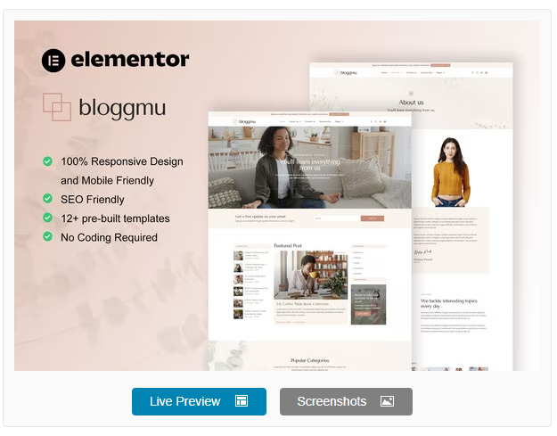 Bloggmu - Feminine Blog Elementor Template Kit