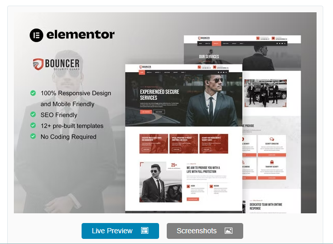 Bouncer - Bodyguard & Security Agency Elementor Template Kit