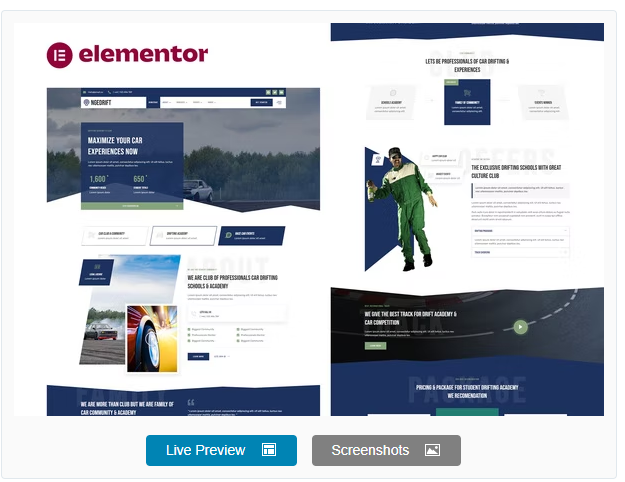 Product Image - Drifting School Academy & Car Club Elementor Template Kit