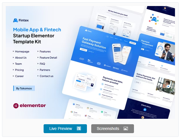 Fintex - Mobile App & Fintech Startup Elementor Template Kit