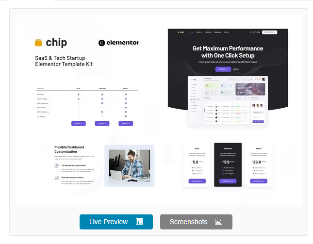 Chip - SaaS & Tech Startup Elementor Template Kit