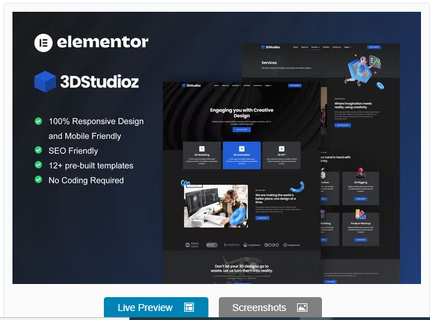 Product Image - 3dstudioz – 3D Design & Animation Studio Elementor Template Kit
