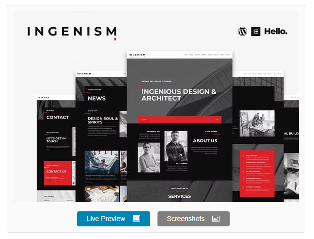 INGENISM - Architectural Design Agency Elementor Template Kit