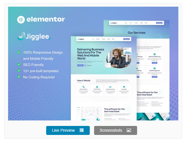 Product Image - Jigglee – Tech Startup Business Elementor Template Kit