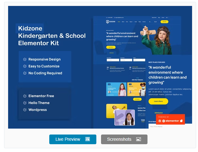 Kidzone - Kindergarten & School Elementor Template Kit