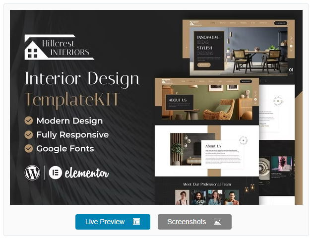 Hillcrest - Interior Design Elementor Template Kit