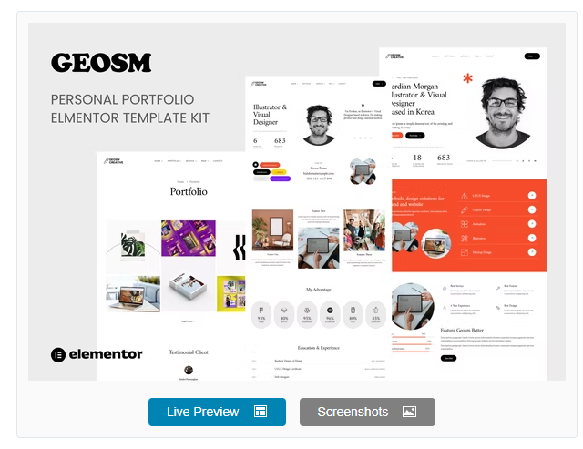 Geosm - Personal Portfolio Elementor Template Kits