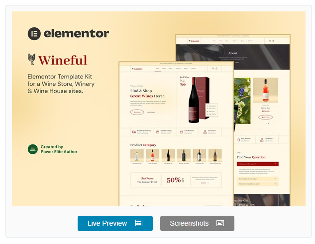 Product Image - Wineful – Wine Store & Winery Elementor Template Kit