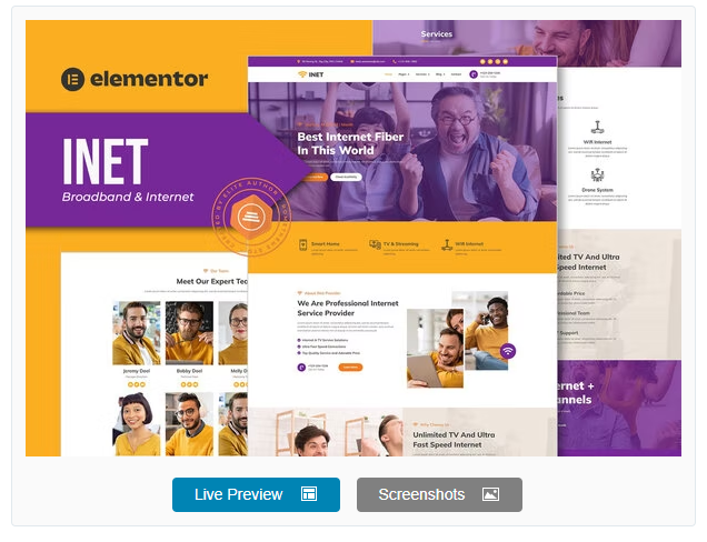 Inet - Broadband & Internet Service Provider Elementor Pro Template Kit