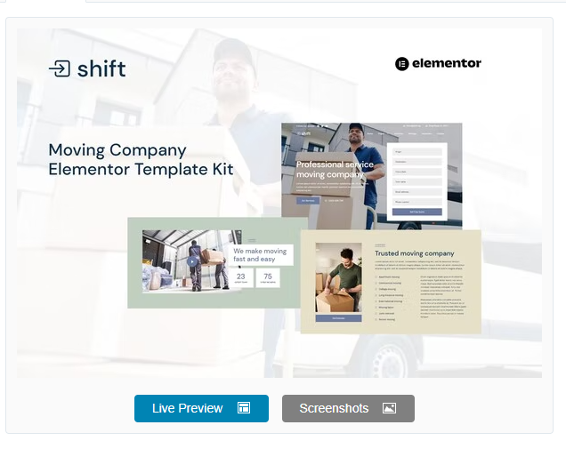 Product Image - Shift – Moving Company Website Elementor Template Kit