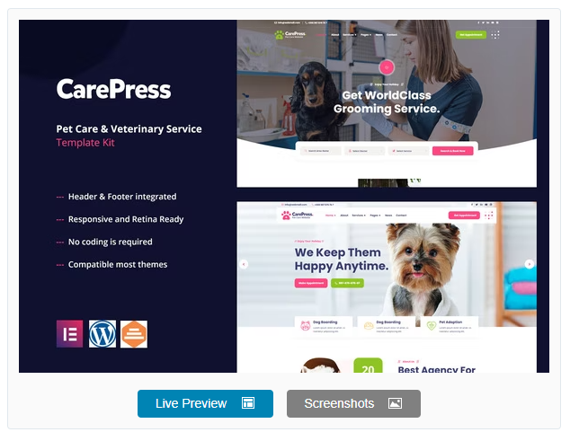 Product Image - CarePress – Pet Care & Veterinary Elementor Template Kit