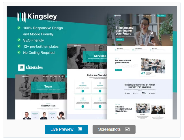 Kingsley - Finance & Investment Elementor Template Kit