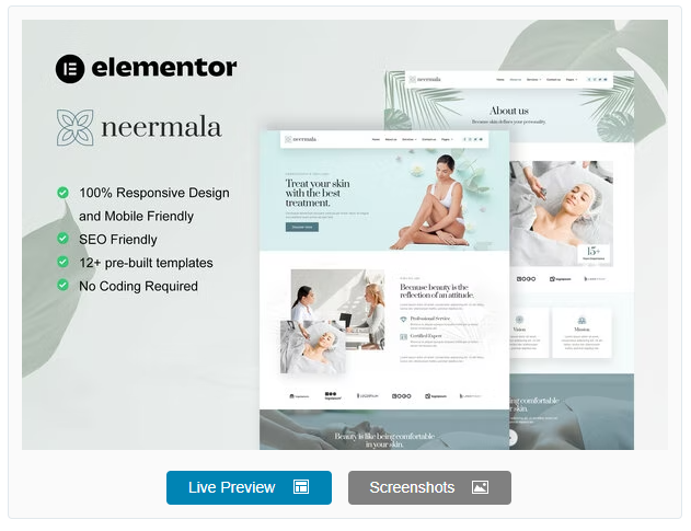 Neermala - Beauty Clinic & Dermatology Elementor Template Kit