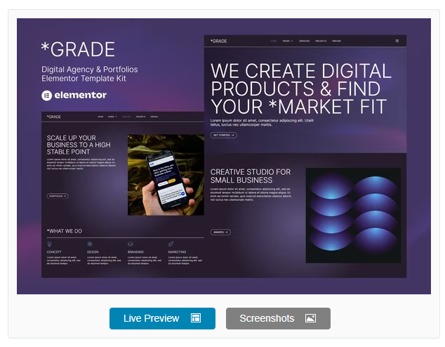 Grade - Creative Agency & Portfolios Elementor Template Kit