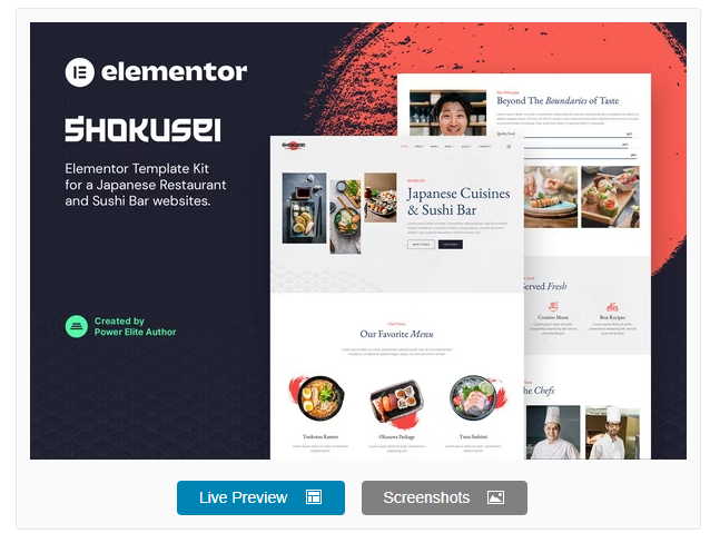 Shokusei – Japanese Restaurant & Sushi Bar Elementor Template Kit