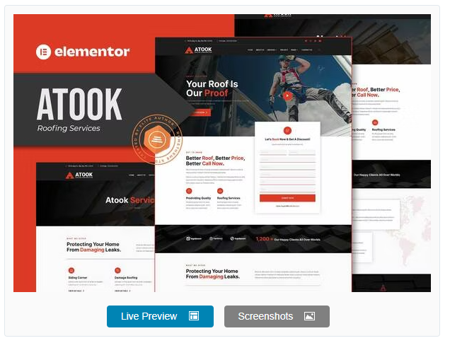 Product Image - Atook – Roofing Services Elementor Template Kit