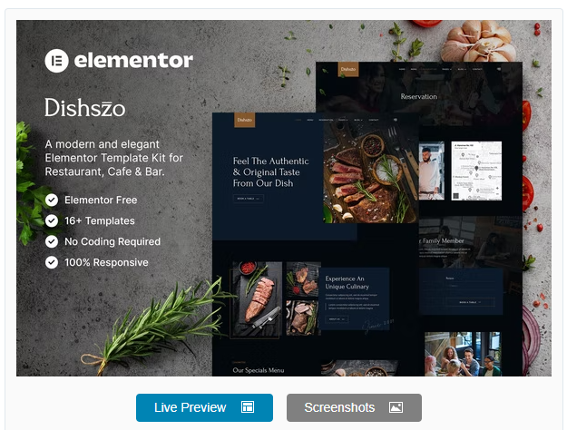 Product Image - Dishszo – Restaurant & Cafe Elementor Template Kit