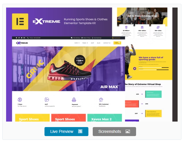 Product Image - Extreme – Running Sports Shoes & Clothes Elementor Template Kit