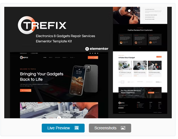 Product Image - Trefix – Electronics & Gadgets Repair Services Elementor Template Kit