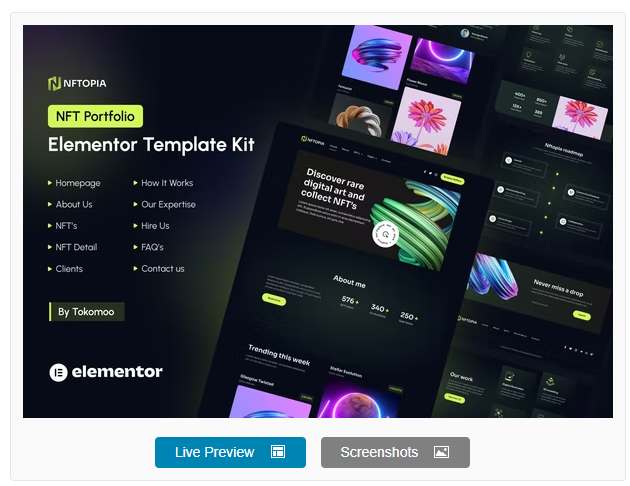 Product Image - Nftopia – NFT Portfolio Elementor Pro Template Kit