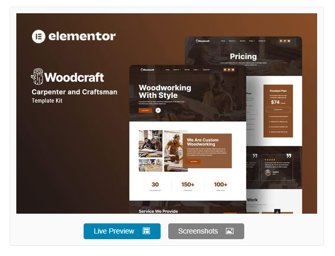 Product Image - Woodcraft – Carpenter & Craftsman Elementor Template Kit 5.23