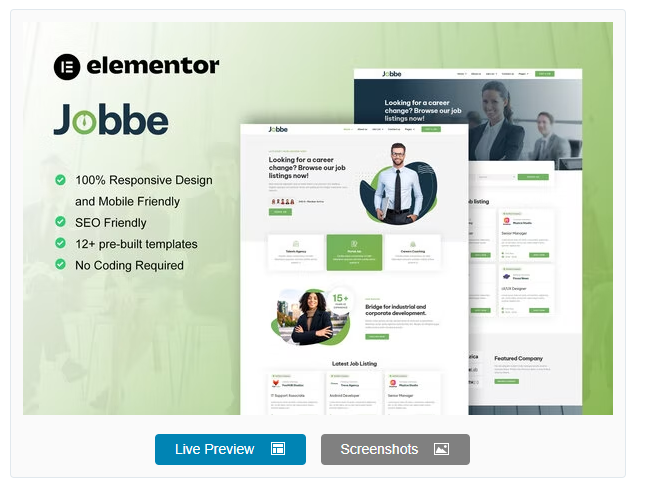 Jobbe - Job Listing & Recruitment Agency Elementor Template Kit