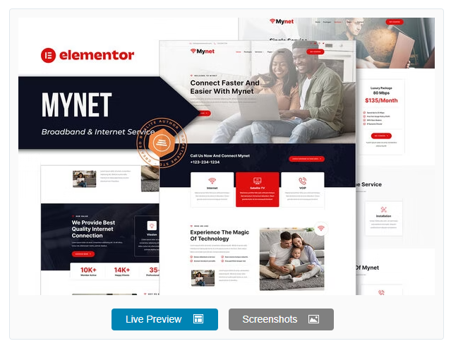 Mynet - Broadband & Internet Service Provider Elementor Template Kit