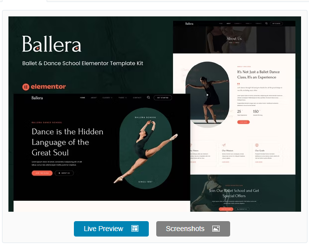 Product Image - Ballera – Ballet & Dance School Elementor Template Kit
