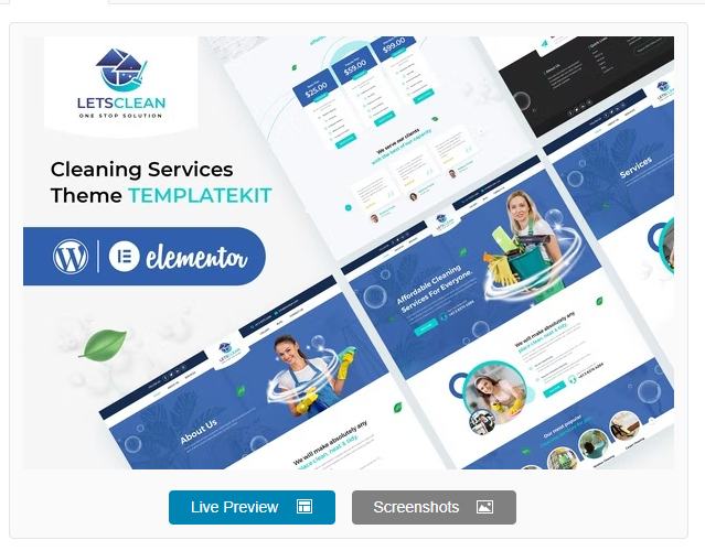 Product Image - LetsClean – Cleaning Services Elementor Template Kit Product Image - LetsClean – Cleaning Services Elementor Template Kit