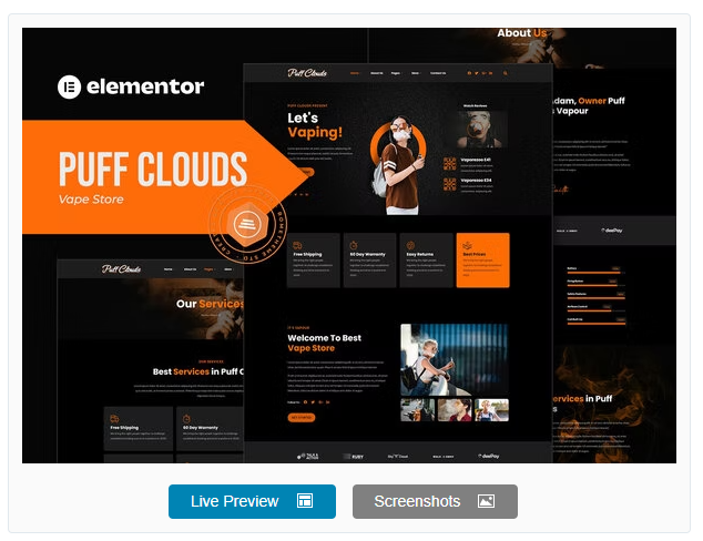 Product Image - Puff Clouds – Vape Store Elementor Template kit