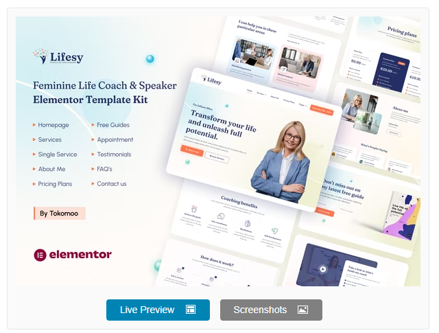 Product Image - Lifesy – Feminine Life Coach & Speaker Elementor Template Kit