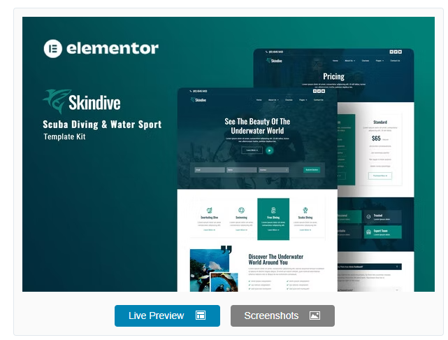 Skindive - Scuba Diving & Water Sport Elementor Template Kit