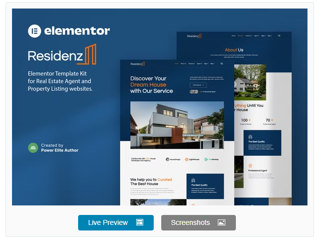 Residenz - Real Estate Agent & Property Listing Elementor Template Kit