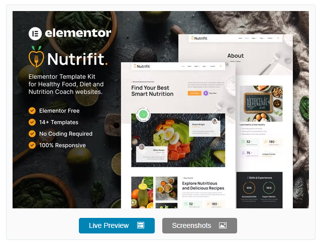 Nutrifit – Healthy Food & Nutrition Coach Elementor Template Kit