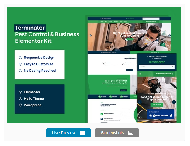 Terminator - Business & Pest Control Elementor Pro Template Kit