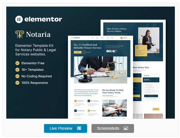 Notaria – Notary Public & Legal Services Elementor Template Kit