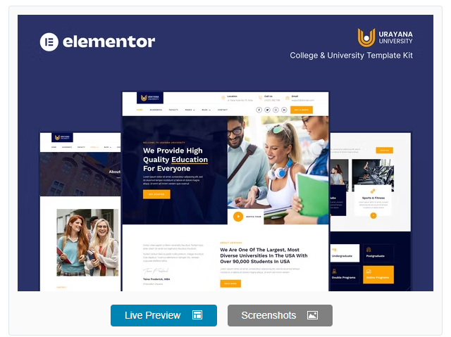 Product Image - Urayana – University & College Elementor Template Kit