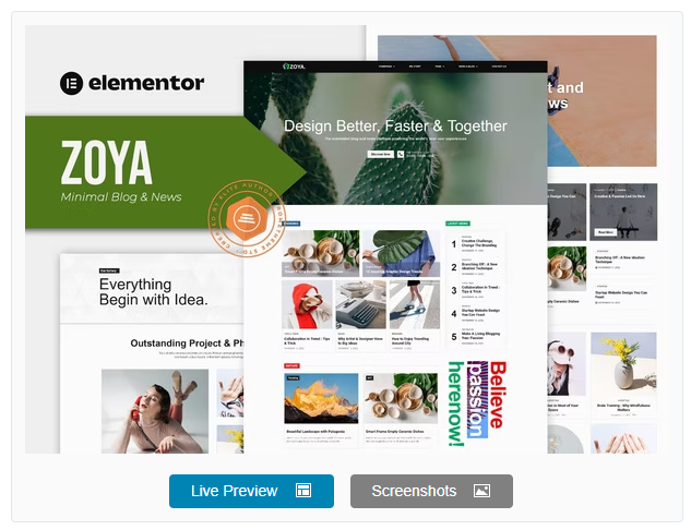Product Image - Zoya – Minimal Blog Elementor Template Kit