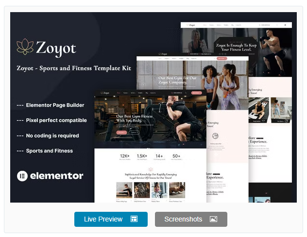 Zoyot - Sports & Fitness Elementor Template Kit