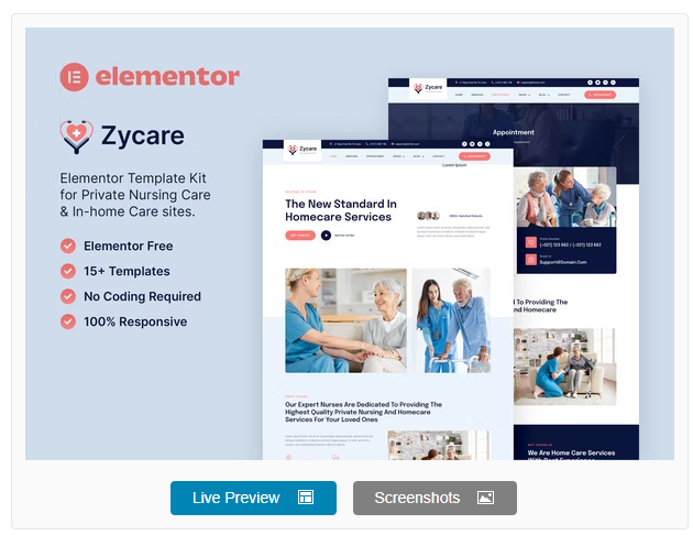Product Image - Zycare – In-home Care & Private Nursing Agency Elementor Template Kit