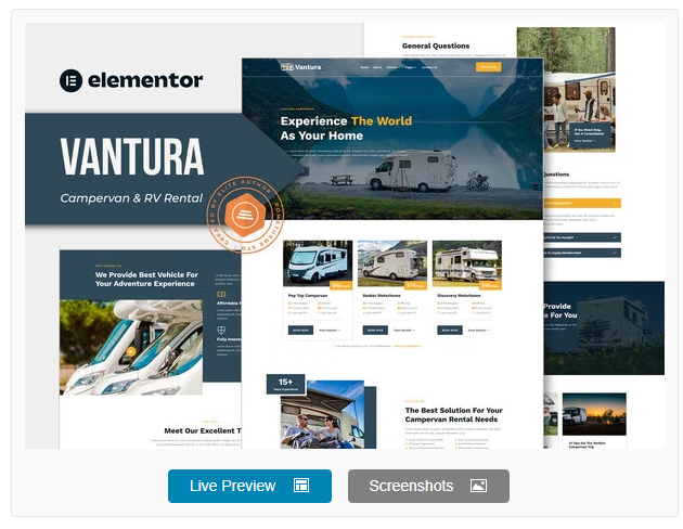 Product Image - Vantura – Campervan & RV Rental Elementor Template Kit