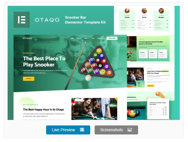 Product Image - Otaqo – Snooker & Pool Bar Elementor Template Kit