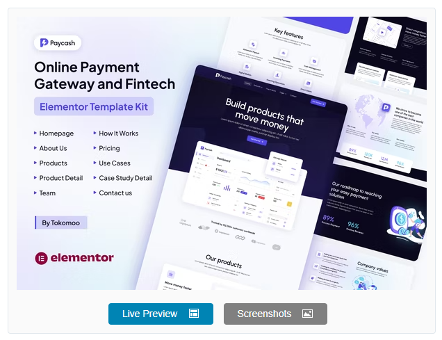 Product Image - Paycash – Online Payment Gateway & Fintech Elementor Template Kit