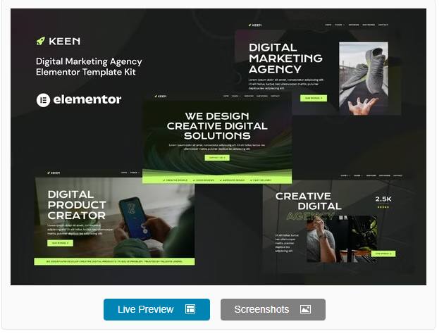 Product Image - Keen – Dark Digital Marketing Agency Elementor Template Kit